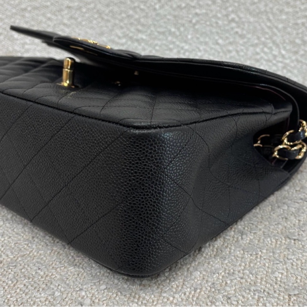 CHANEL Black Quilted Caviar Leather Double Flap Shoulder Bag with Gold Hardware - Picture 6 of 14